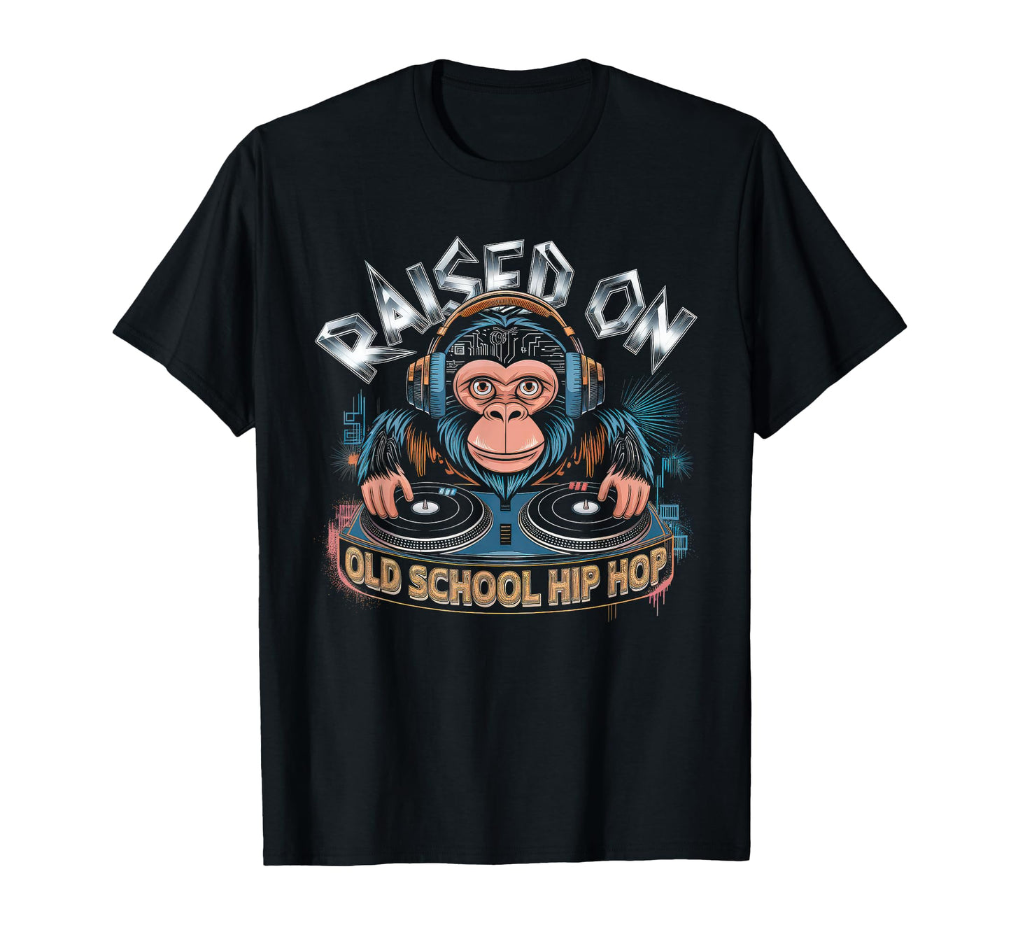 Raised Old School Graffiti Rap T-Shirt - Casual Everyday Wear for Adults