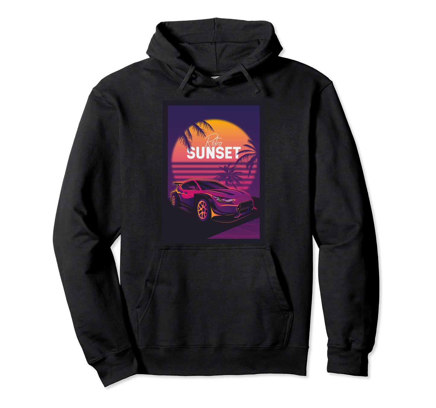 Vaporwave Aesthetic Sunset And Car Palms Hoodie - Trendy Graphic Unisex