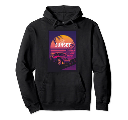 Vaporwave Aesthetic Sunset And Car Palms Hoodie - Trendy Graphic Unisex