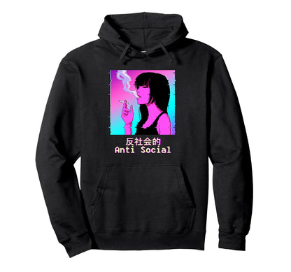 Anti Social Japanese Aesthetic Vaporwave Hoodie - Novelty Apparel Unisex