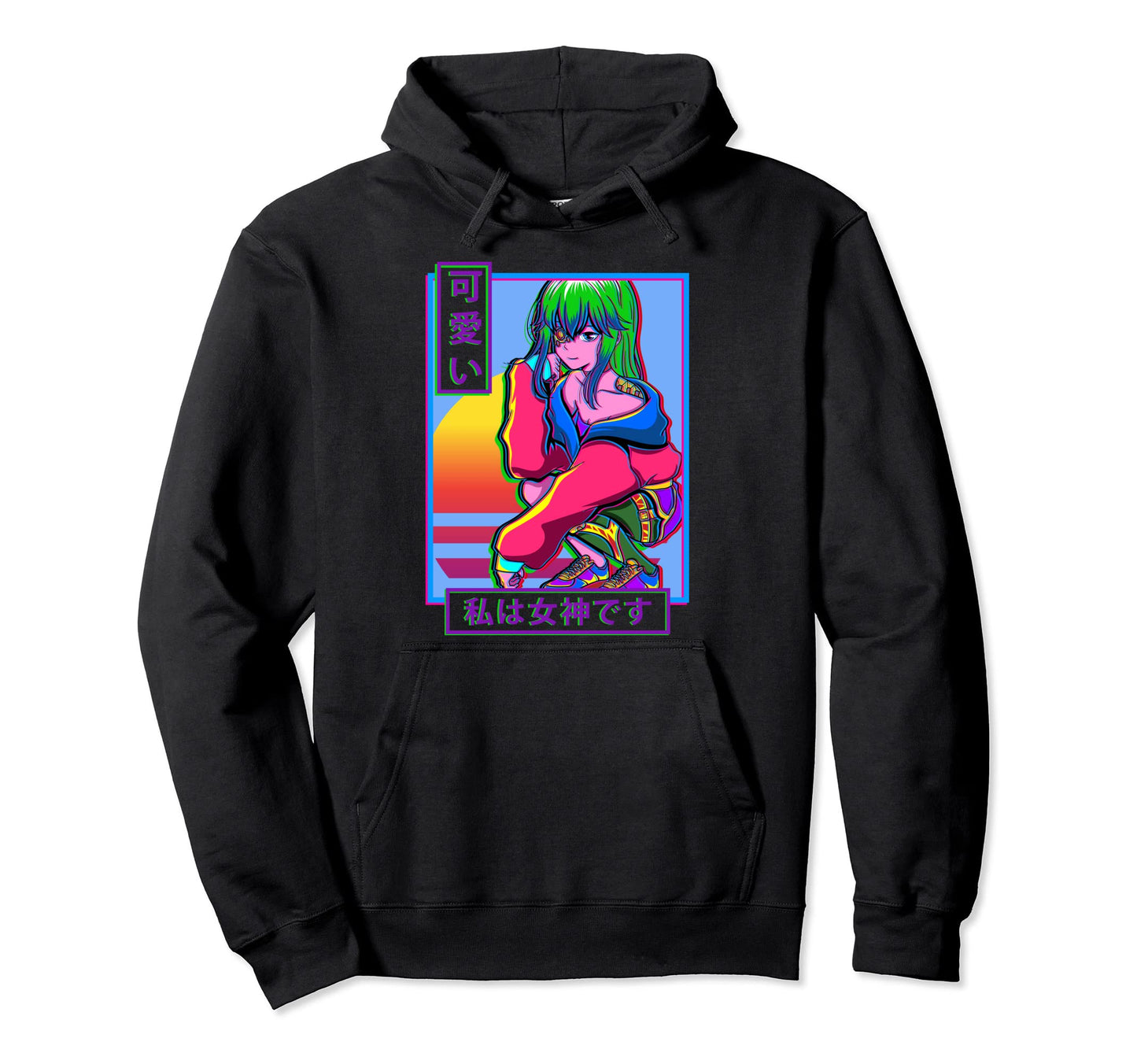 Sad Anime Japanese Kanji Vaporwave Hoodie - Streetwear Style for Adults