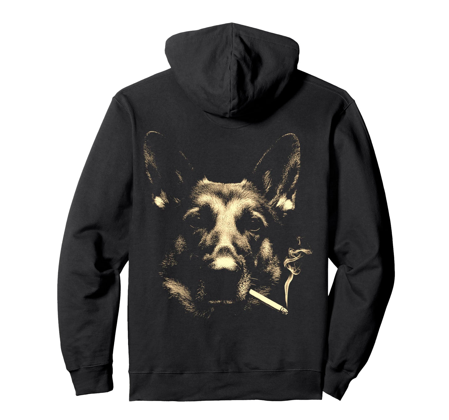 German Shepherd Smoking Cigarette Grunge Hoodie - Graphic Print for Adults