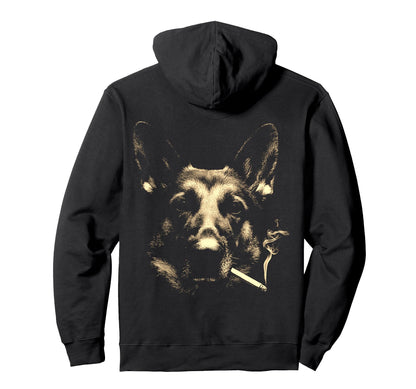 German Shepherd Smoking Cigarette Grunge Hoodie - Graphic Print for Adults