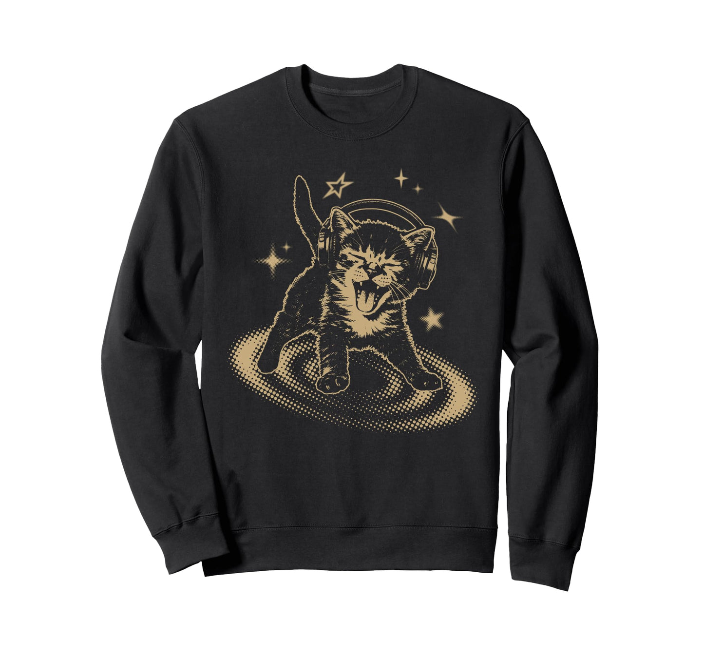 90S Y2K Cat Headphones Stars Sweatshirt - Custom Art Print for Adults