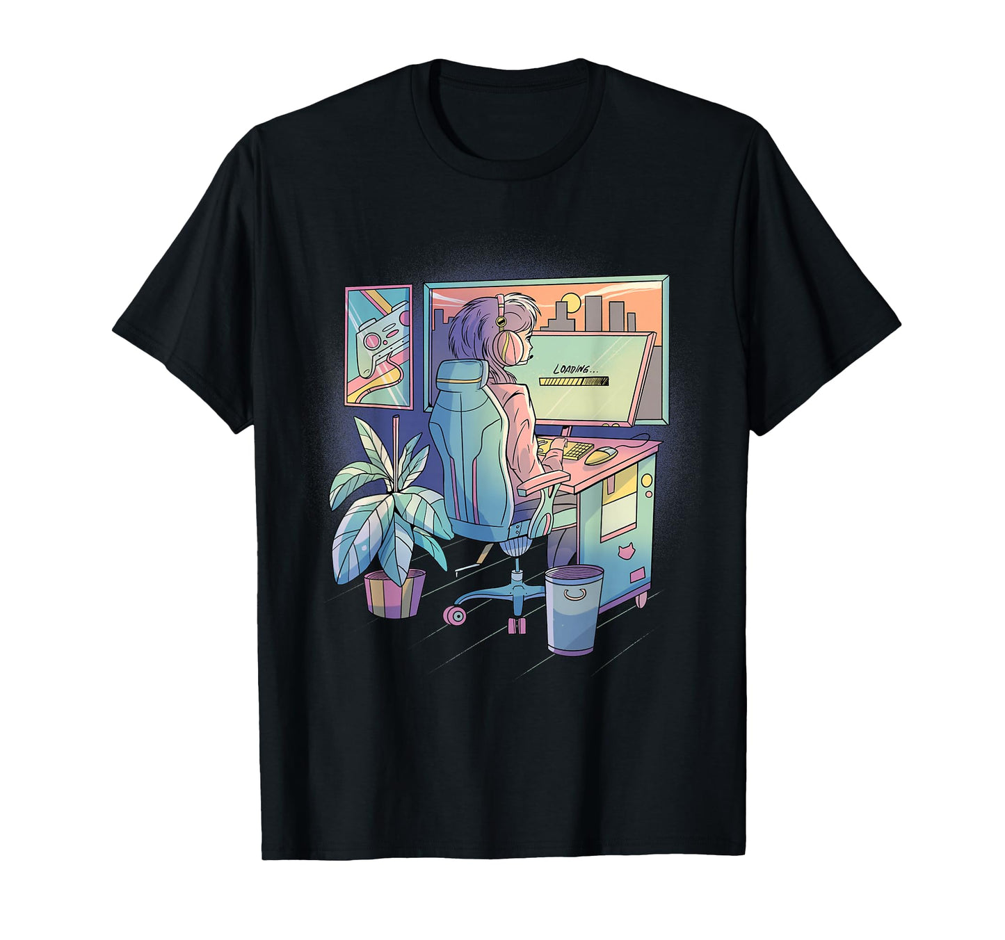 Anime Gamer Lofi Aesthetic Vaporwave T-Shirt - Graphic Print Men Women