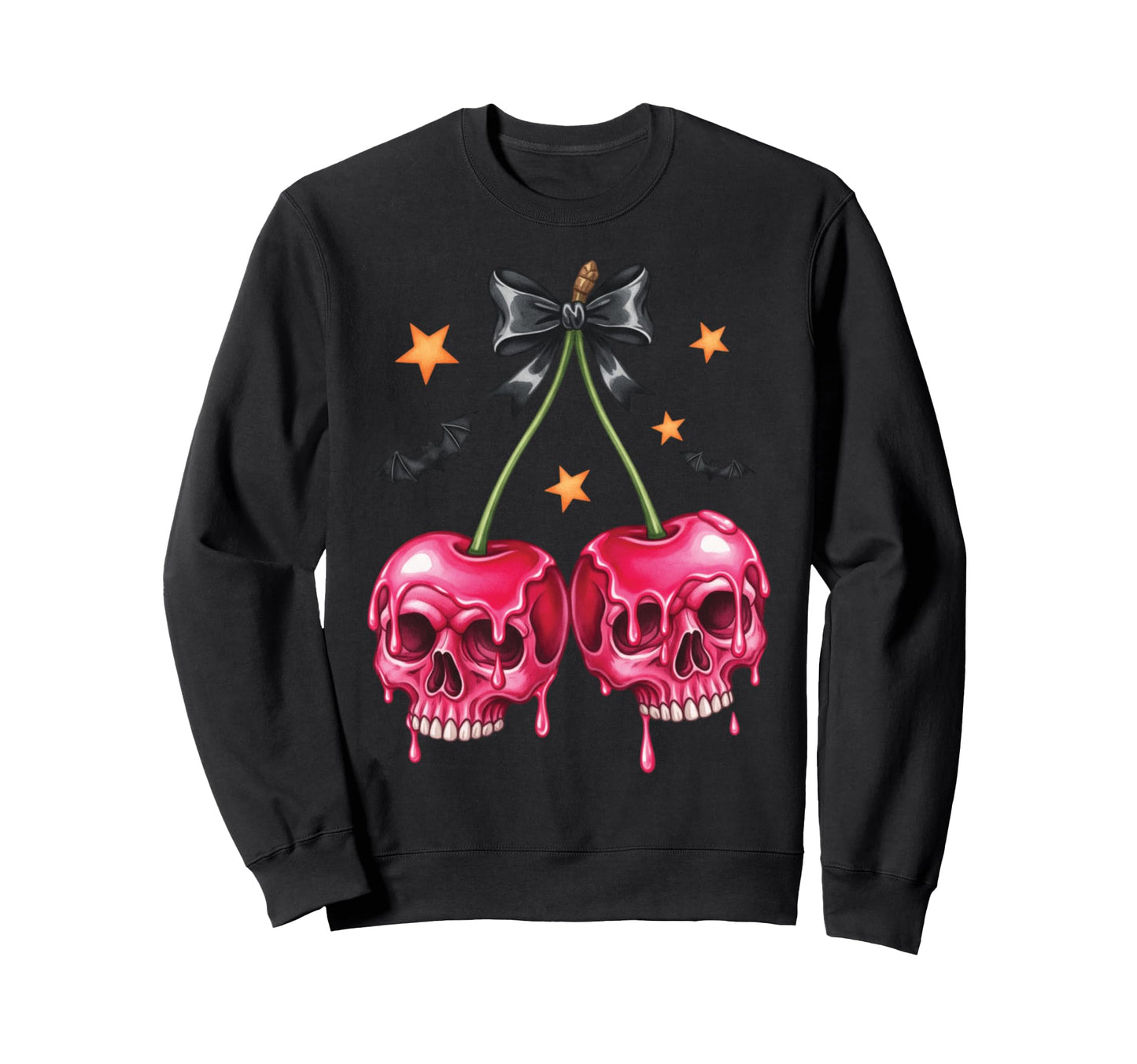 Halloween Skull Cherries Dark Sweatshirt - Casual Everyday Wear for Adults