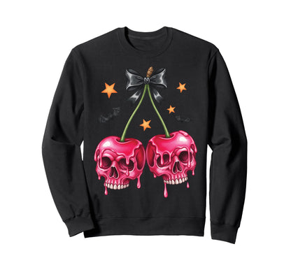 Halloween Skull Cherries Dark Sweatshirt - Casual Everyday Wear for Adults