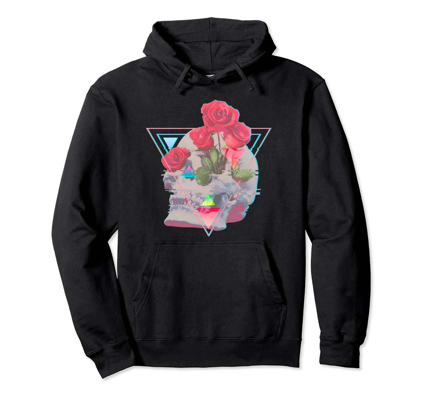 Vaporwave Skull Roses Aesthetic Glitch Art Hoodie - Graphic Print Unisex