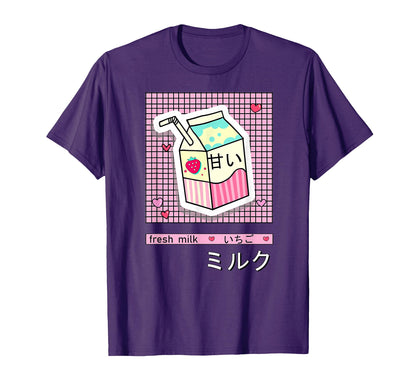 Kawaii Japanese Aesthetic Milk 90S T-Shirt - Unique Graphic Men Women