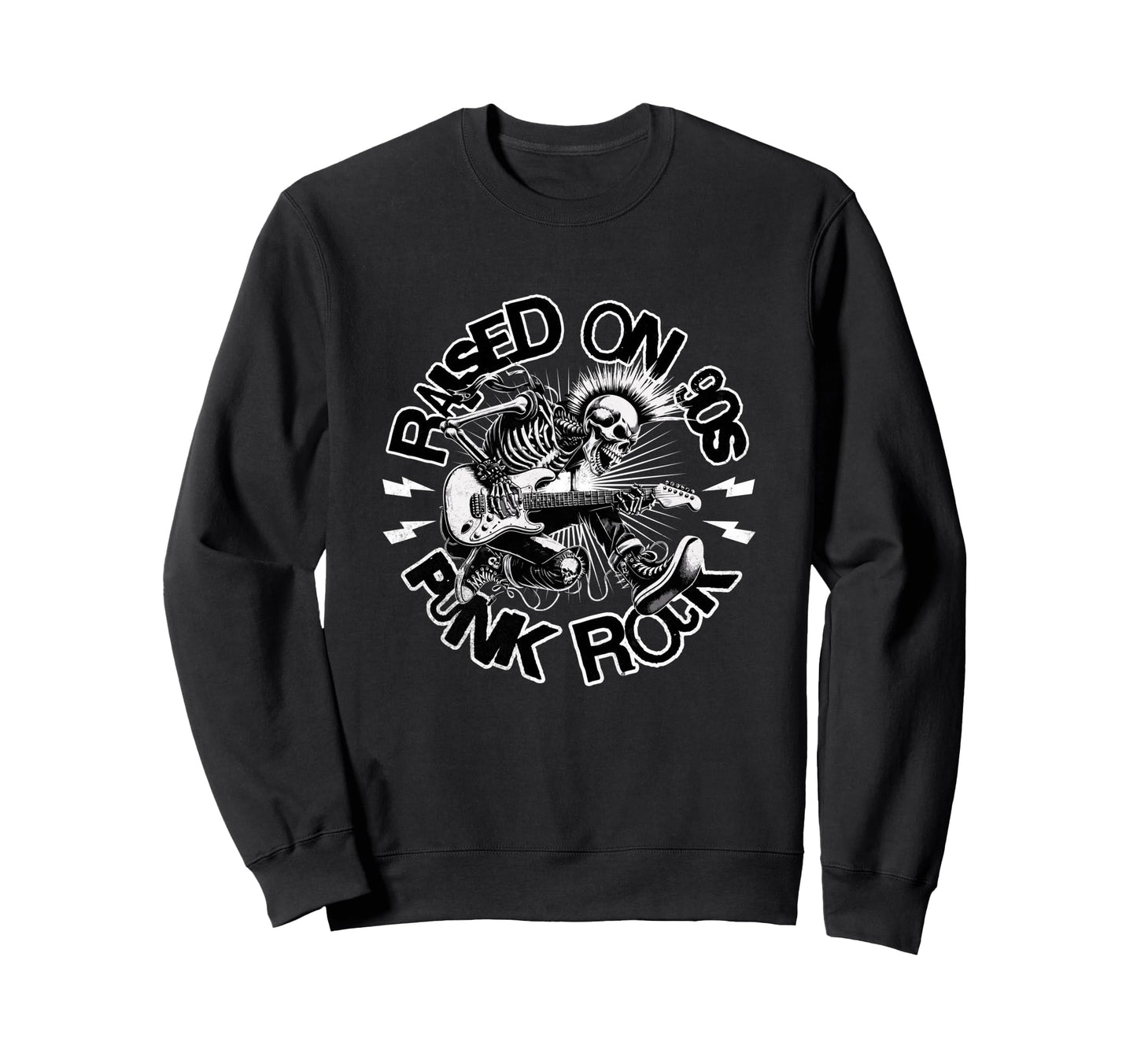 Raised 90S Rock Skeleton Guitar Punk Sweatshirt - Streetwear Style Unisex