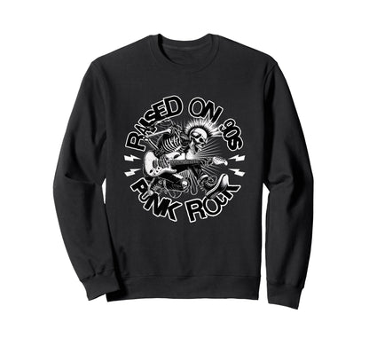 Raised 90S Rock Skeleton Guitar Punk Sweatshirt - Streetwear Style Unisex
