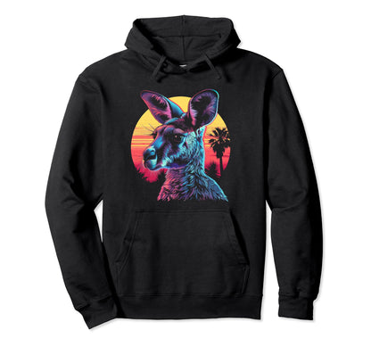 Kangaroo Vaporwave Aesthetic Hoodie - Minimalist Print for Adults