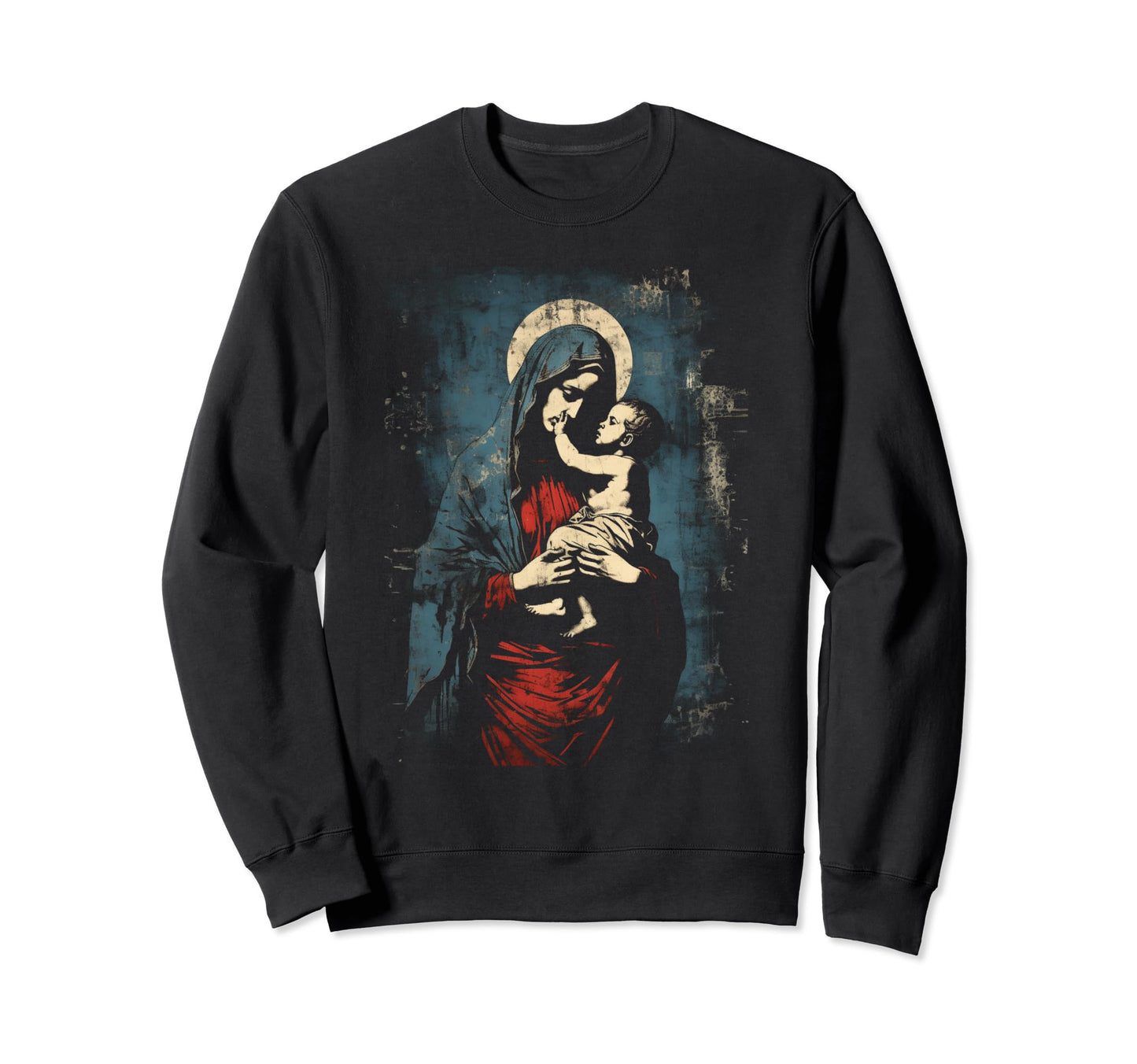 Mary Jesus Distressed 90S Goth Sweatshirt - Minimalist Print Men Women