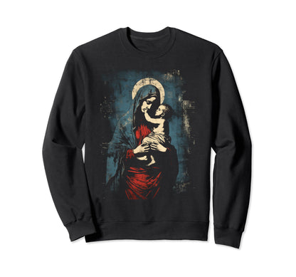 Mary Jesus Distressed 90S Goth Sweatshirt - Minimalist Print Men Women