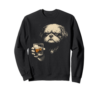 Shih Tzu Drinking Whiskey 90S Sweatshirt - Aesthetic Graphic for Adults