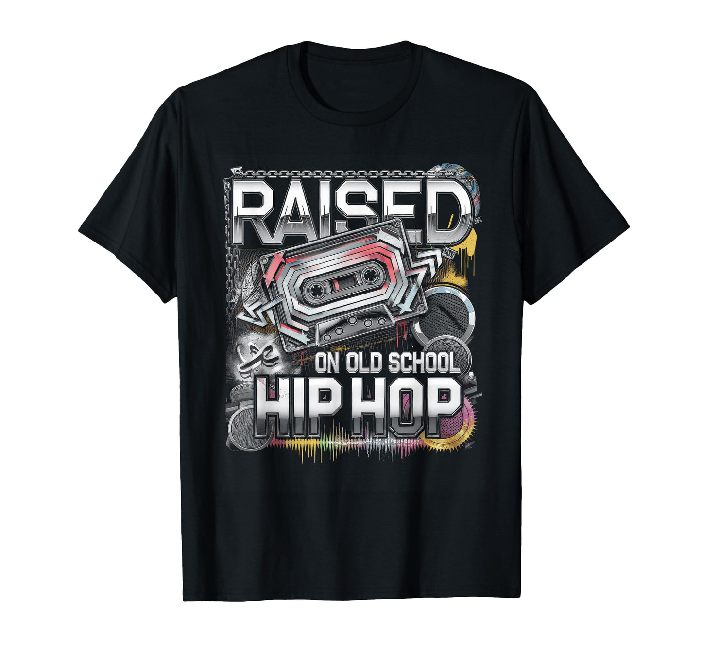 Raised Old School Hip Hop Cassette T-Shirt - Unique Graphic Unisex