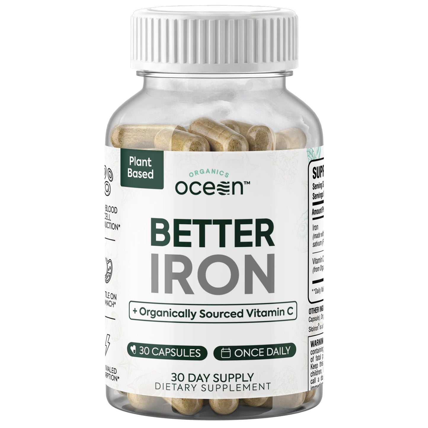 Ocean Dietary Supplement Iron Supplement with Lipofer - Supports Healthy Iron Levels & Anemia Support - 30 Tablets