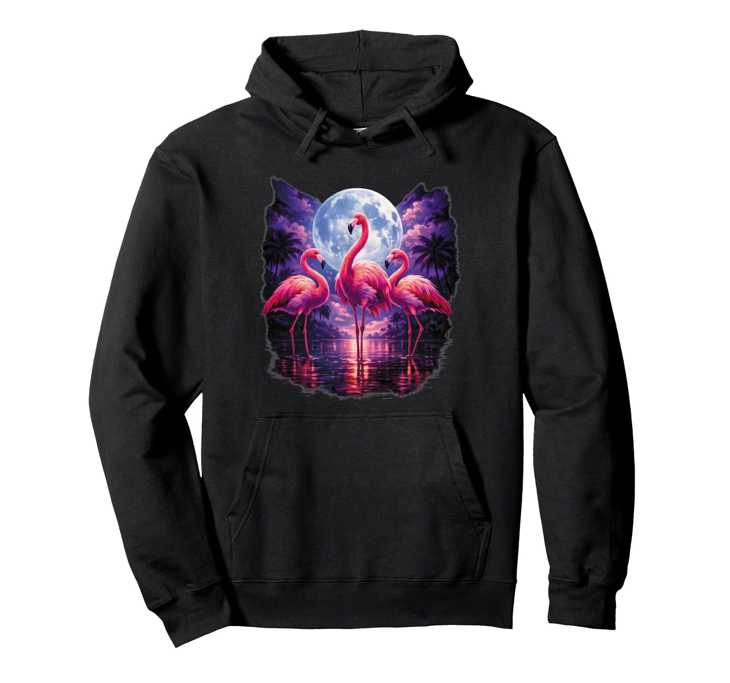 Three Flamingos Moon Florida Sarcastic Hoodie - Graphic Print Men Women