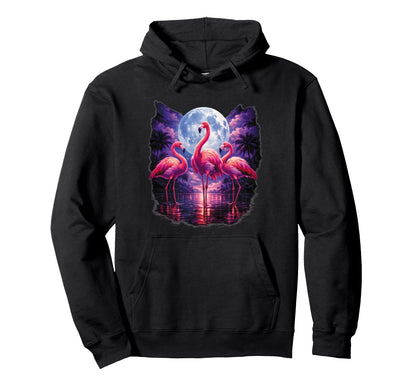Three Flamingos Moon Florida Sarcastic Hoodie - Graphic Print Men Women