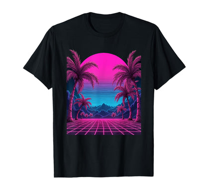 80S Vaporwave Aesthetic Palm Trees T-Shirt - Trendy Graphic Men Women