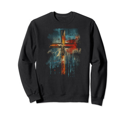 Cross Distressed 90S Goth Grunge Sweatshirt - Casual Everyday Wear Unisex