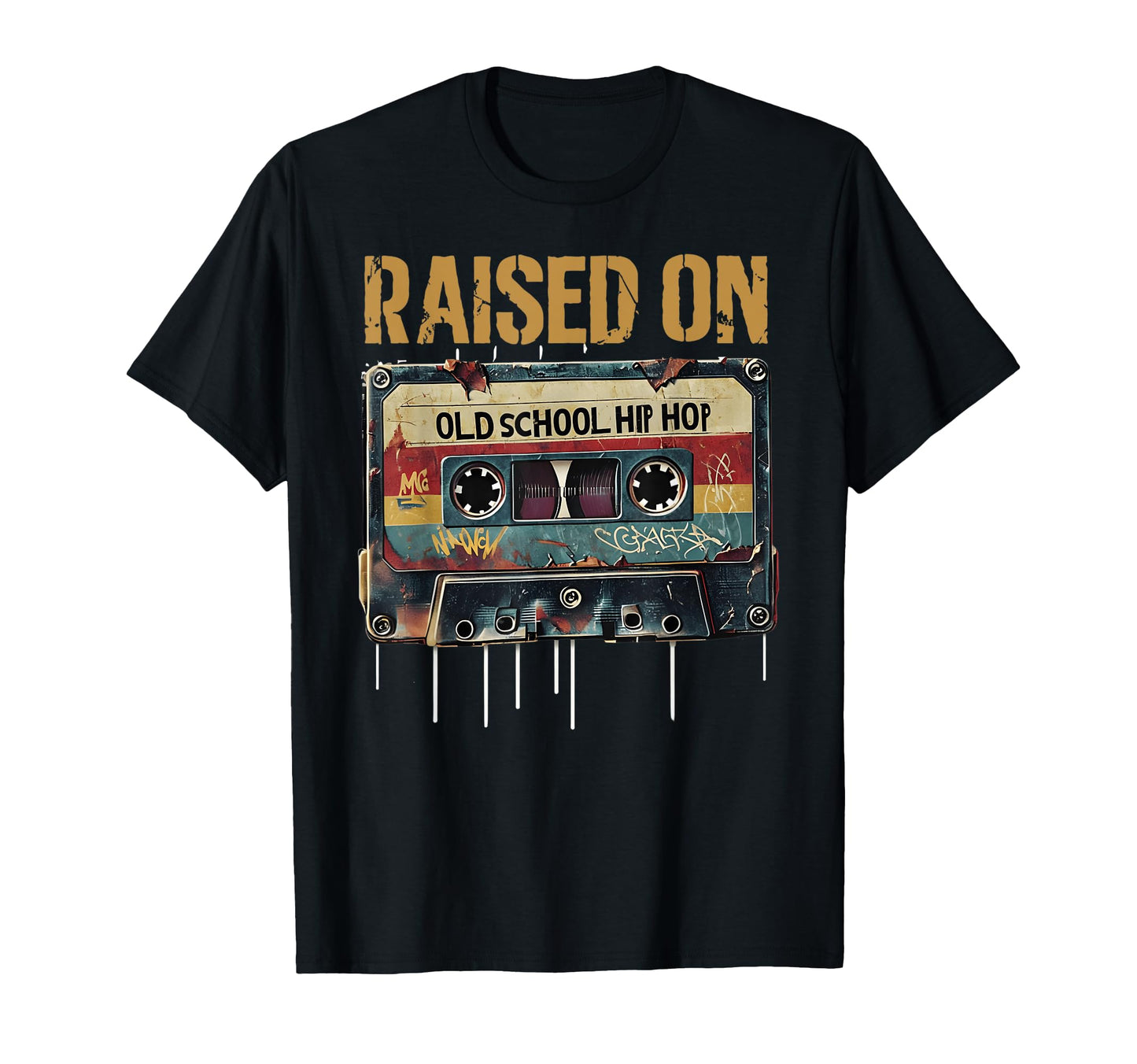 Raised Old School Hip Hop Cassette T-Shirt - Minimalist Print for Adults