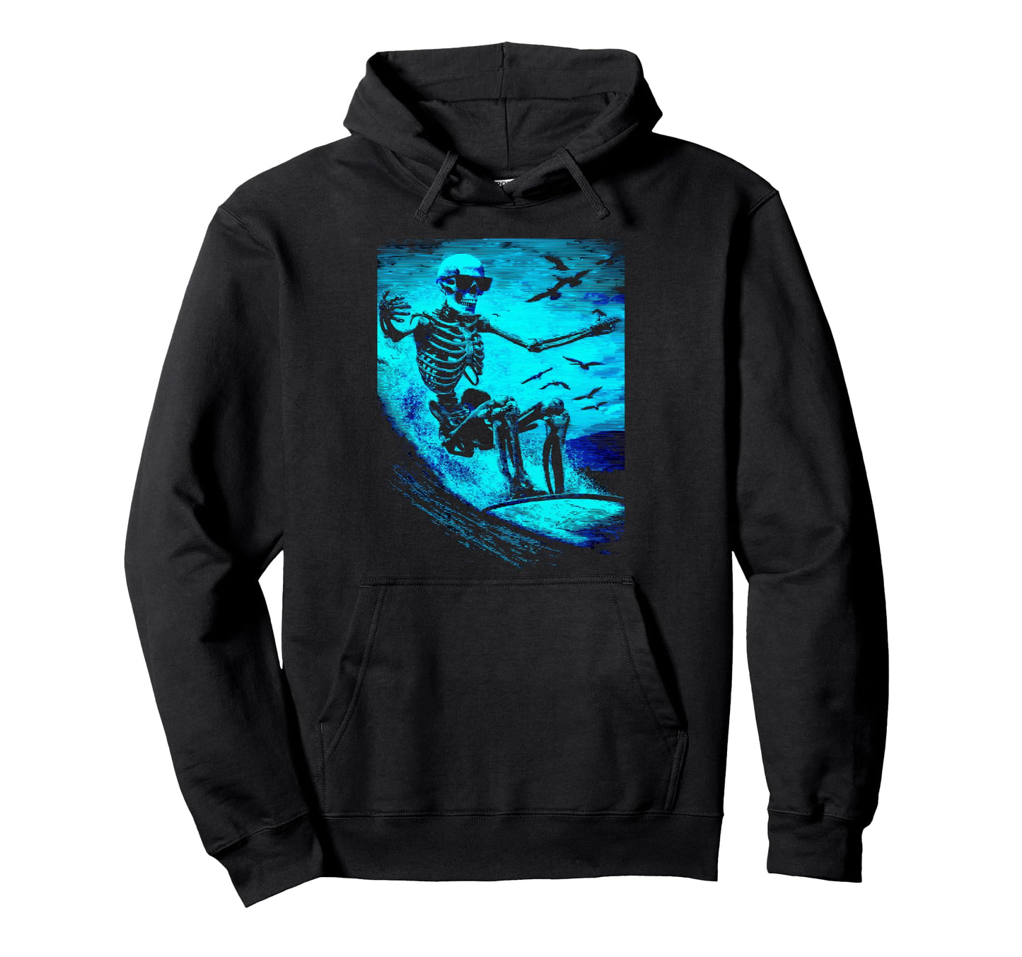 Surfing Skeleton Surfer Riding Wave Hoodie - Minimalist Print Men Women