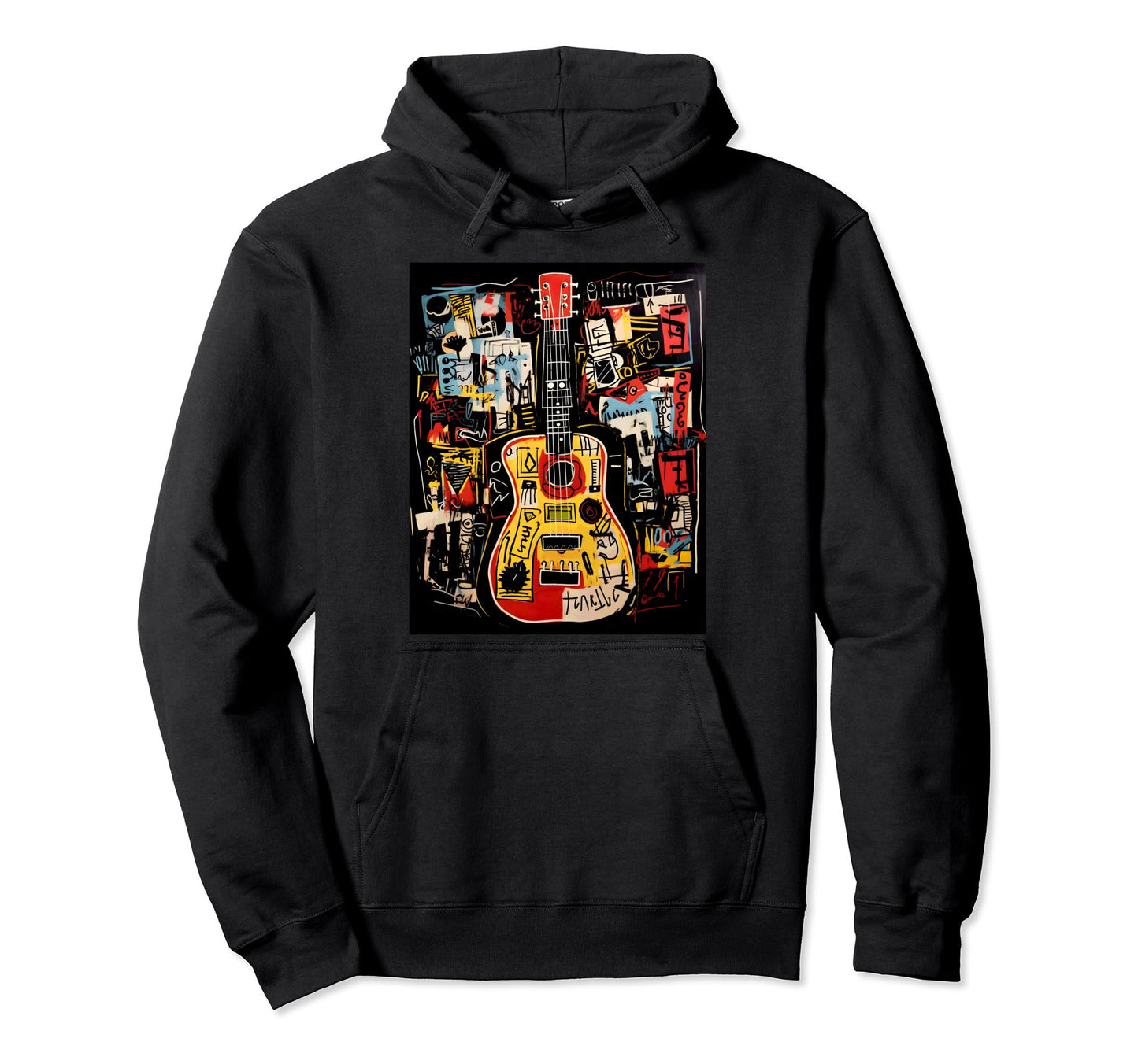 Distressed Acoustic Guitar Grunge Rock Hoodie - Unique Graphic for Adults