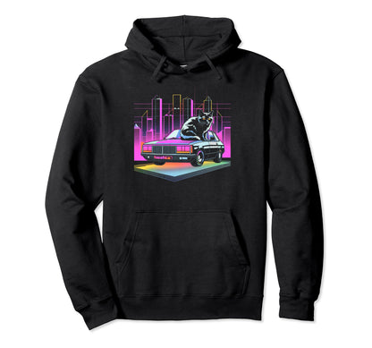 Skylines Vaporwave Aesthetic Cat Hoodie - Aesthetic Graphic for Adults