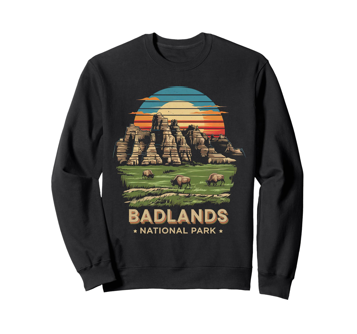 Badlands National Park Bison Sunset Sweatshirt - Fun Novelty Design Unisex