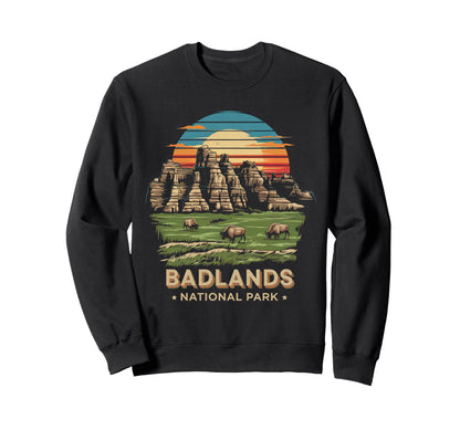 Badlands National Park Bison Sunset Sweatshirt - Fun Novelty Design Unisex