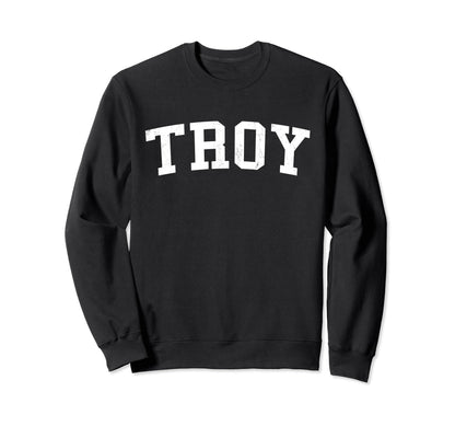 Troy Mo Distressed White Varsity Sweatshirt - Trendy Graphic Men Women
