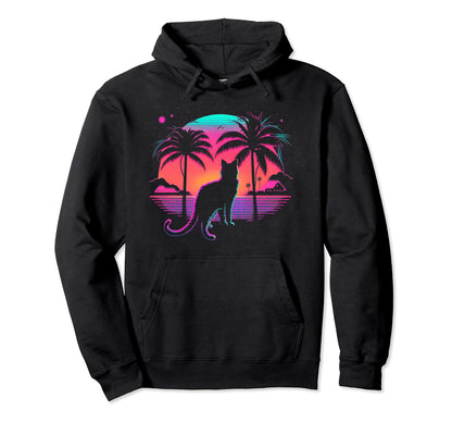 Cat Vaporwave Retrowave Aesthetic Hoodie - Graphic Print Men Women