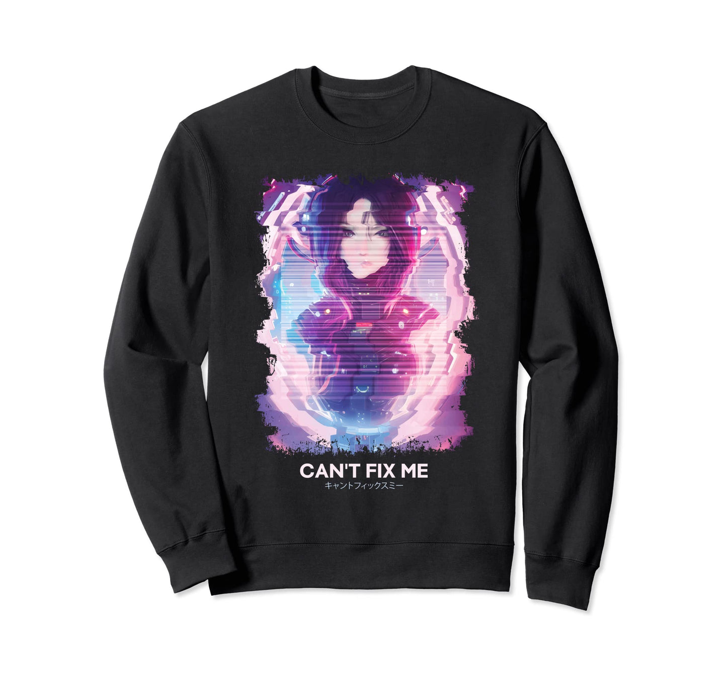 Sad Vaporwave Glitch Japanese Sweatshirt - Novelty Apparel for Adults