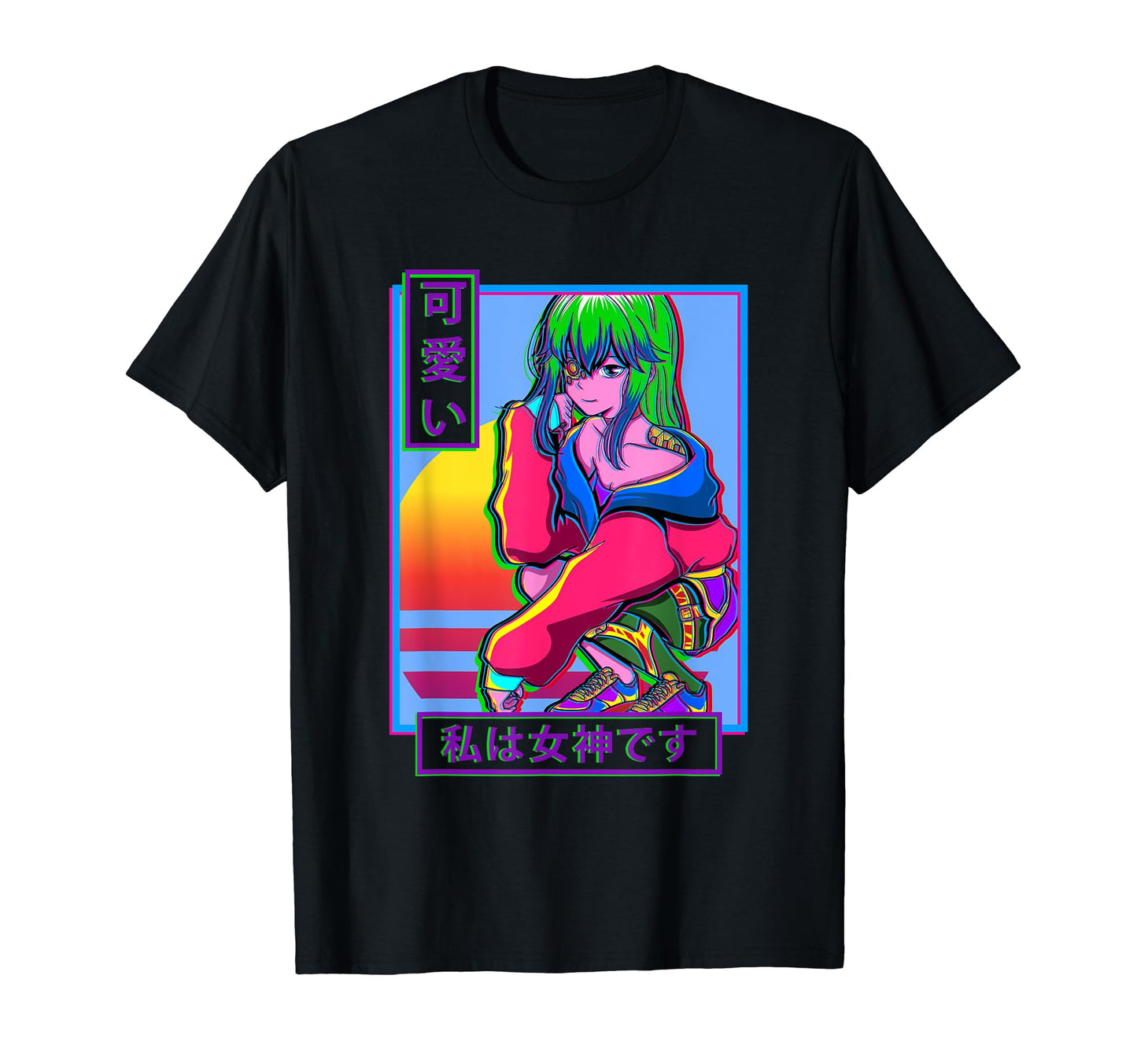 Sad Anime Japanese Kanji Vaporwave T-Shirt - Unique Graphic for Adults