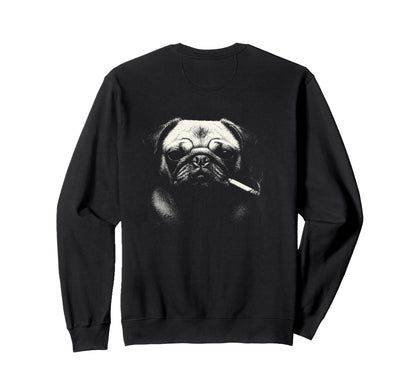 Pug Smoking Cigarette Y2K Grunge Meme Sweatshirt - Graphic Print Unisex
