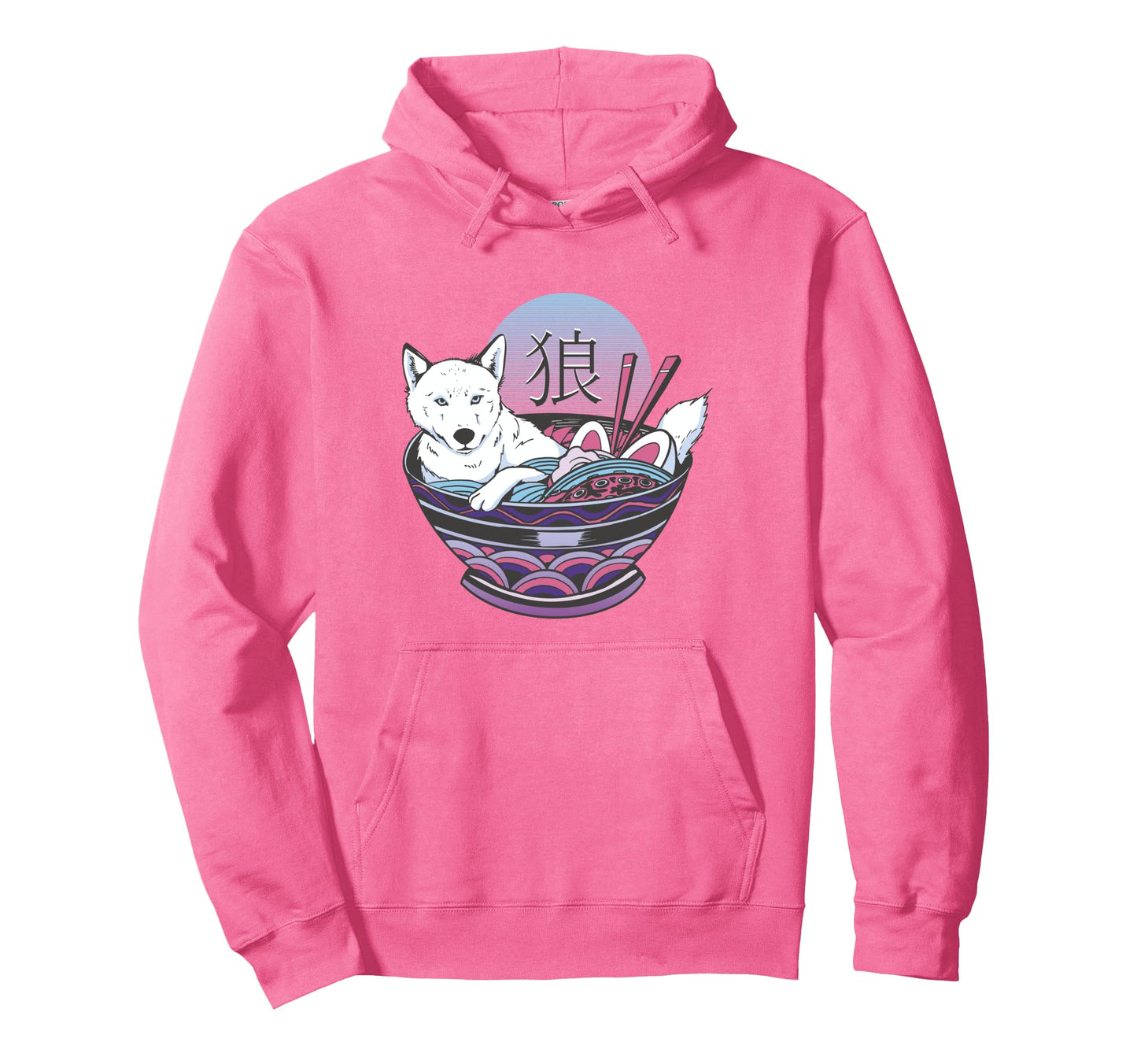 Vaporwave Wolf Ramen Bowl Japanese Hoodie - Aesthetic Graphic Unisex