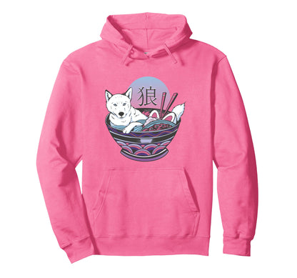 Vaporwave Wolf Ramen Bowl Japanese Hoodie - Aesthetic Graphic Unisex