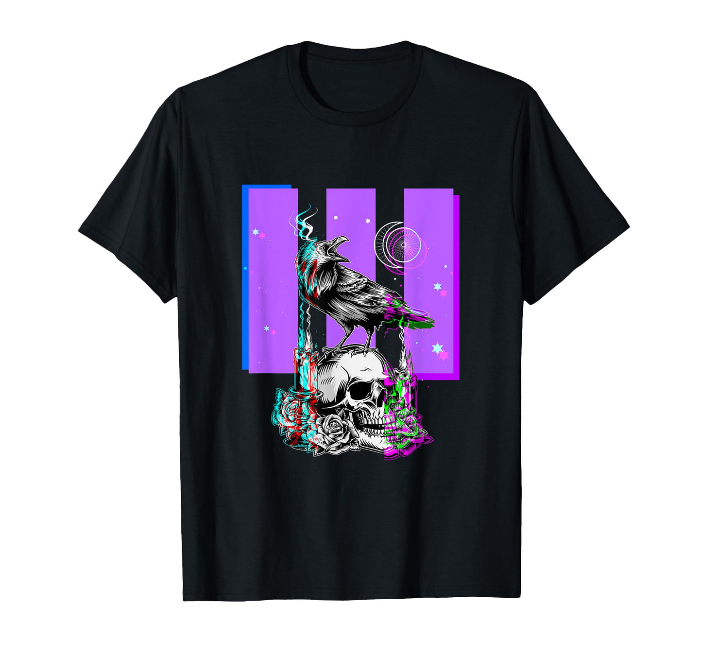 Crow Skull Raven Vaporwave Aesthetic T-Shirt - Casual Everyday Wear Unisex