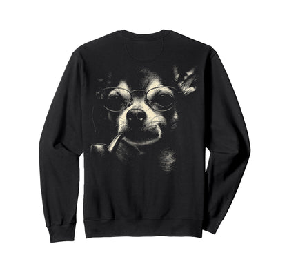 Chihuahua Smoking Pipe Glasses Sweatshirt - Casual Everyday Wear Unisex