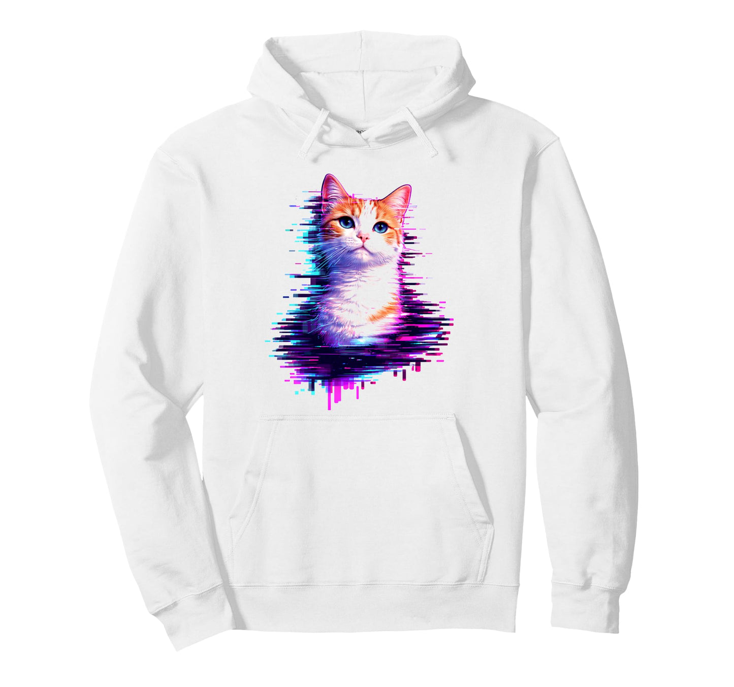 Vaporwave Glitch Cat Aesthetic Hoodie - Minimalist Print for Adults