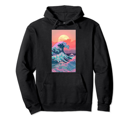 Vaporwave Aesthetic Great Ocean Wave Hoodie - Trendy Graphic for Adults