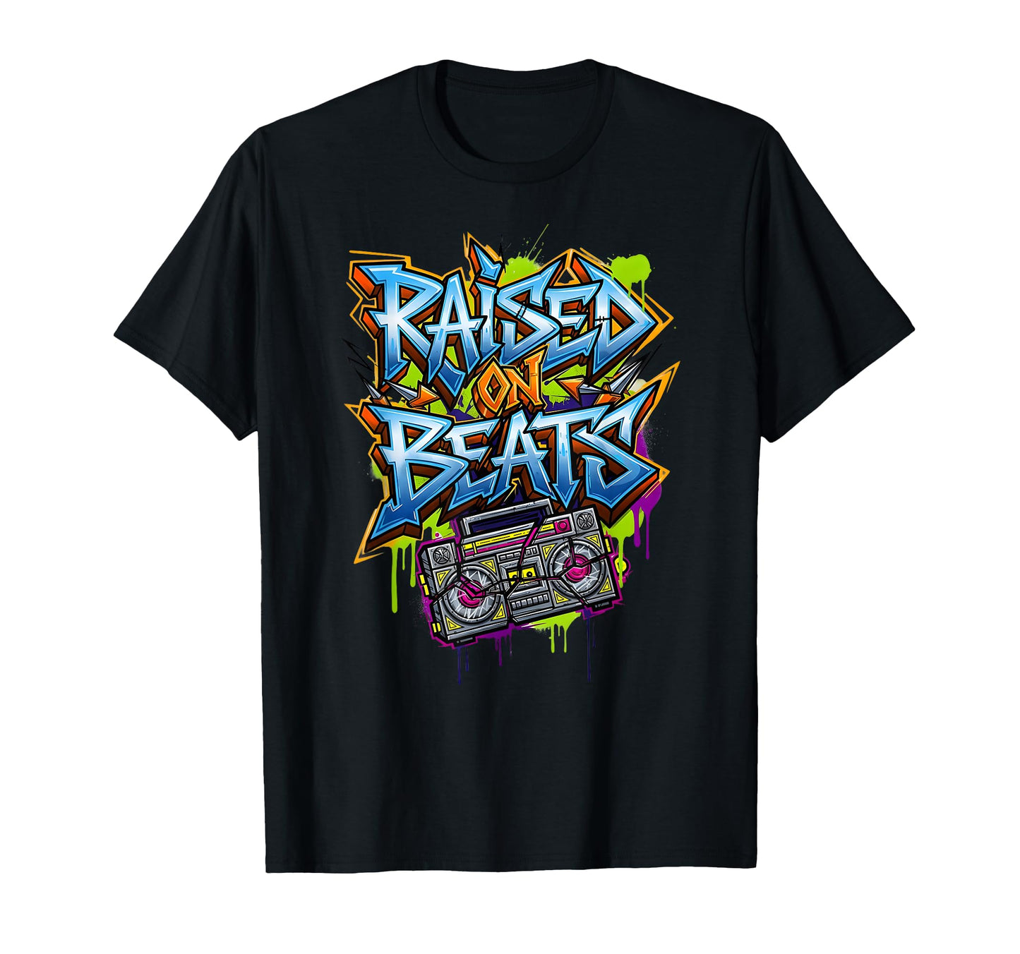 Raised Beats Graffiti Old School Hip Hop T-Shirt - Graphic Print Men Women