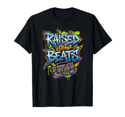 Raised Beats Graffiti Old School Hip Hop T-Shirt - Graphic Print Men Women