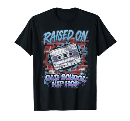 Raised Old School Hip Hop Cassette T-Shirt - Graphic Print for Adults