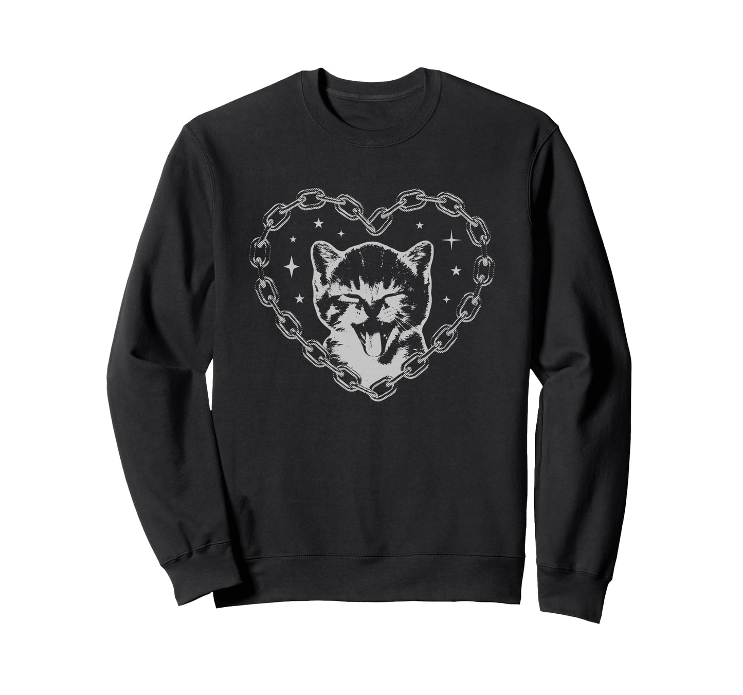 Y2K Cat Chain Heart Emo Goth 90S Sweatshirt - Streetwear Style Men Women