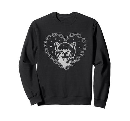 Y2K Cat Chain Heart Emo Goth 90S Sweatshirt - Streetwear Style Men Women