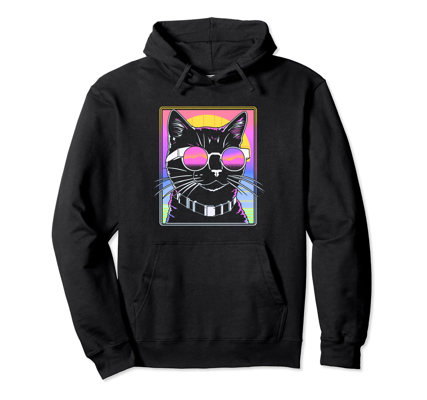 80S Vaporwave Aesthetics Cat Hoodie - Aesthetic Graphic for Adults