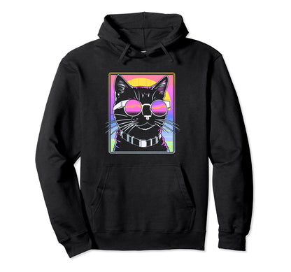 80S Vaporwave Aesthetics Cat Hoodie - Aesthetic Graphic for Adults