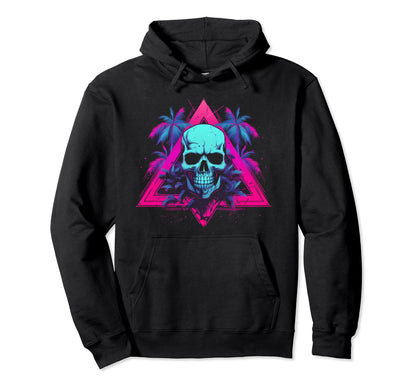 Skull Vaporwave Retrowave Aesthetic Hoodie - Aesthetic Graphic for Adults